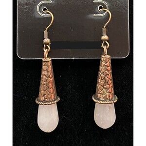 Handmade Antique Copper Tone Rose Quartz Teardrop Earrings by Neanie-Bot